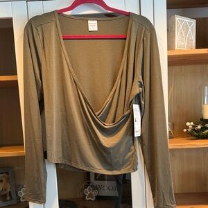 NWT- Athleta Olive green Draped Long Sleeve Top, size L